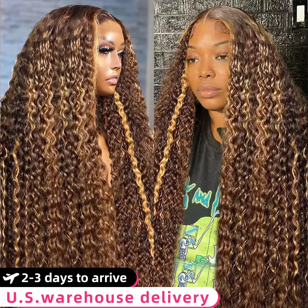 

13x6 HD 250% 4/27 Highlight Deep Wave Lace Front Wigs Human Hair Curly Wig PrePlucked 30 40Inch Straight Frontal Wigs Human Hair
