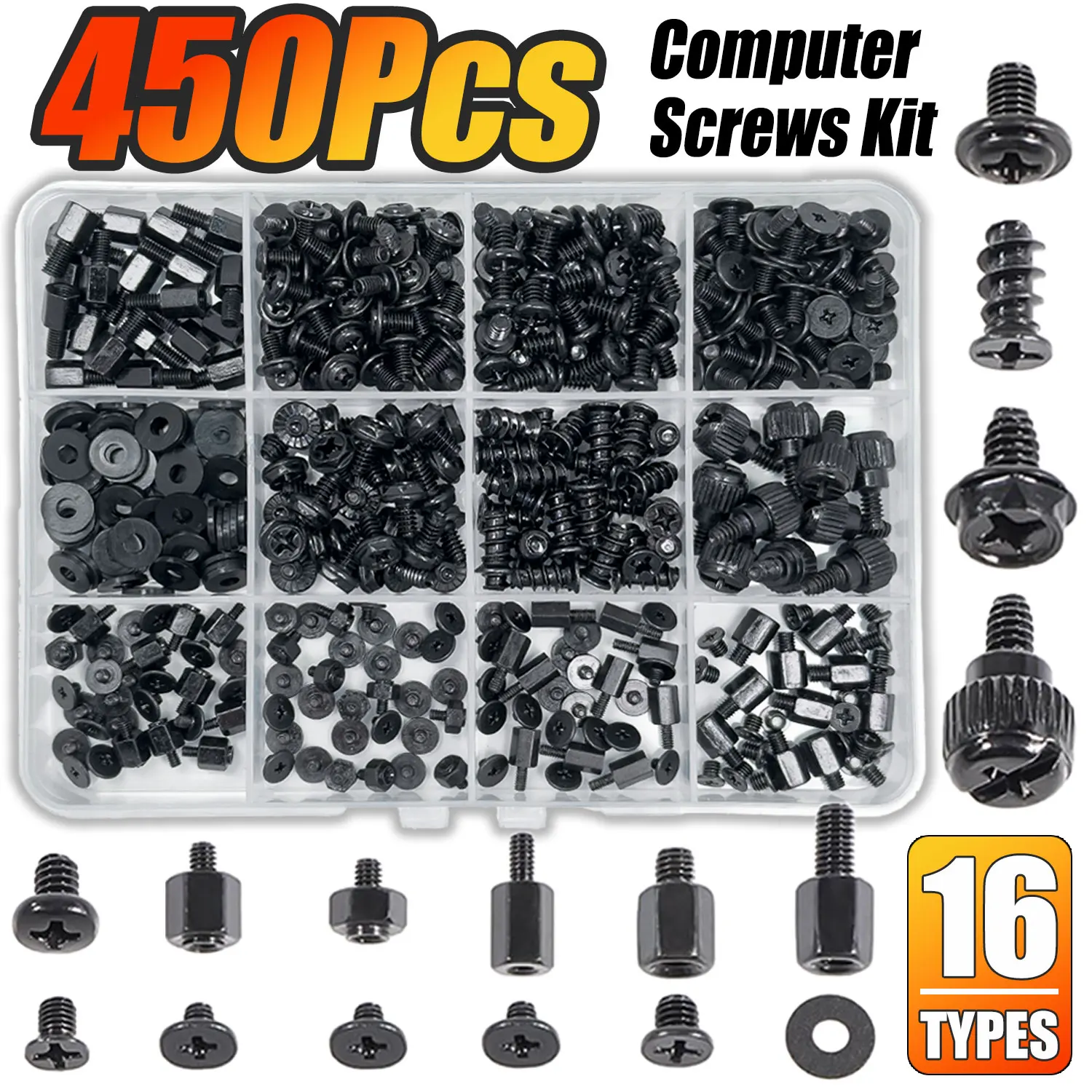 450Pcs Computer Screw Kit for PC Build & Repair, M.2 SSD Mounting, Motherboard Standoff, Case/SSD/HDD/Fan Screws All-in-One