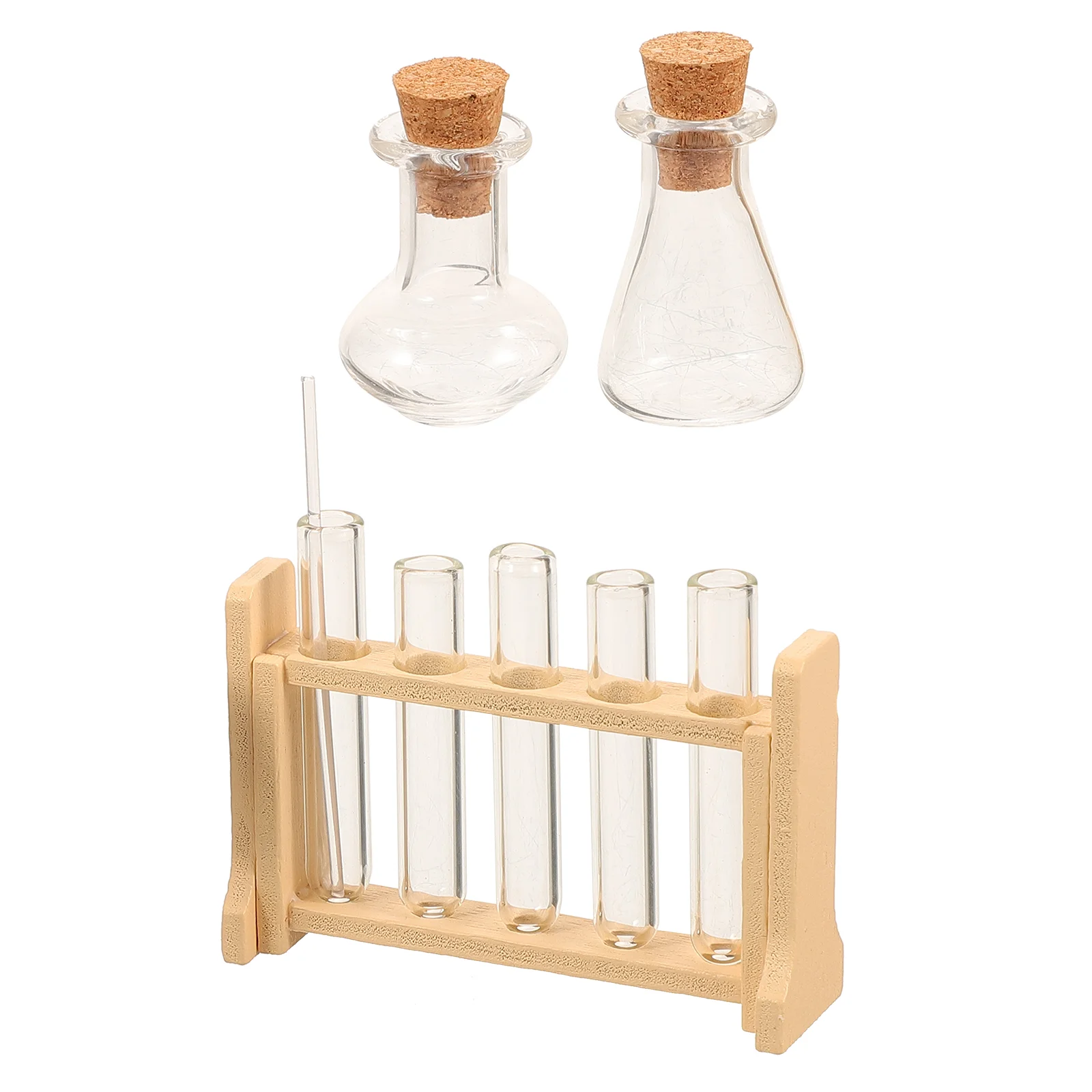 Mini Dollhouse Glass Test Tube Set Child Terrarium Kit Laboratory Toy Wooden Science Experiment