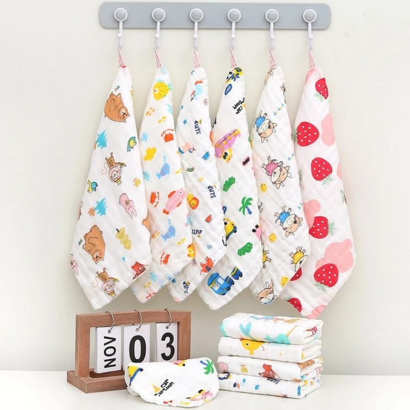 4pcs Cotton Baby Face Towel Newborn Baby Items 6 Layer Muslin Baby Bibs Handkerchief Kids Girls Saliva Towel Feeding Burp Cloths