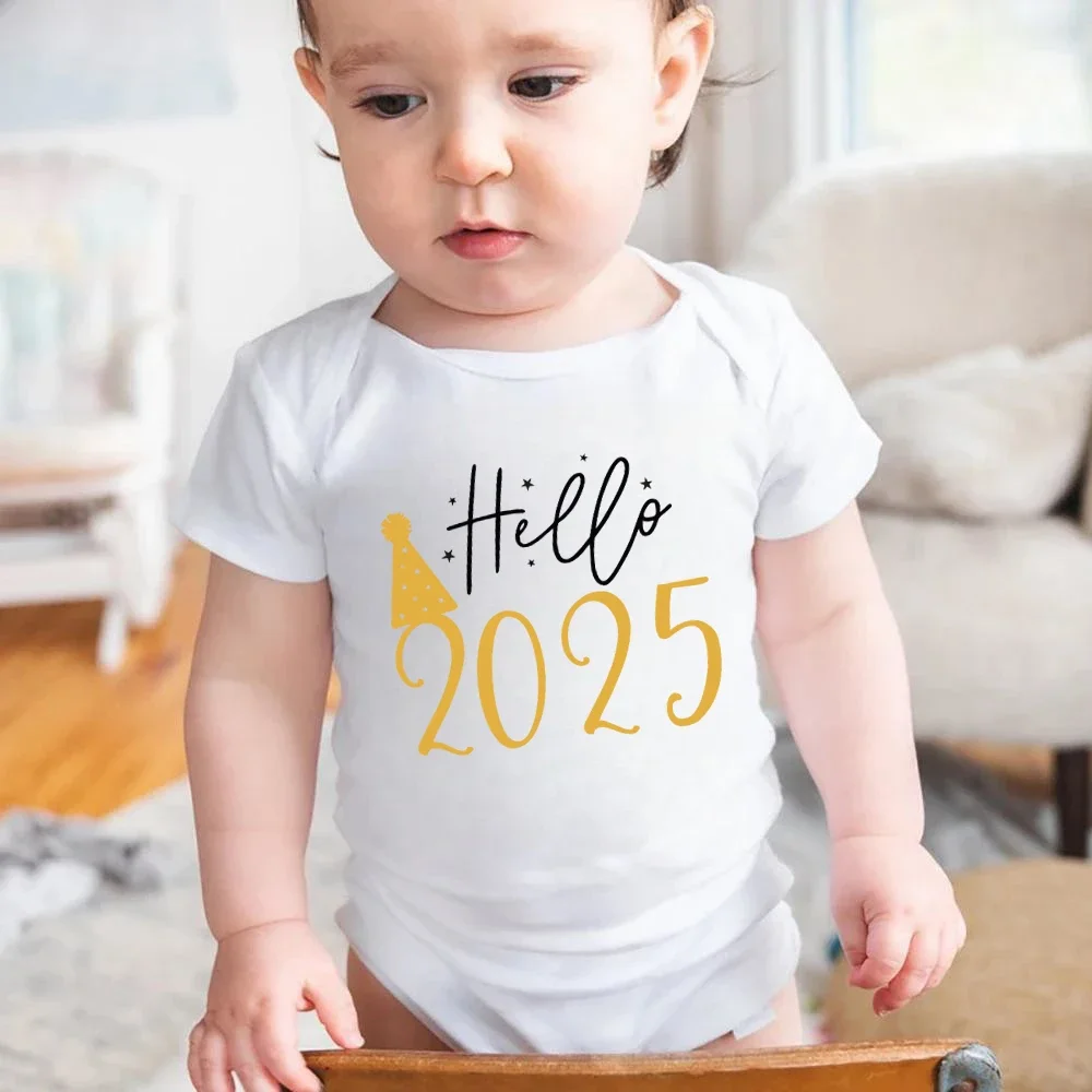 Hello 2025 Baby Bodysuit Cotton Short Sleeve Infant Rompers Body Baby Boys Girls New Year Ropa Clothes Newborn Christmas Gift