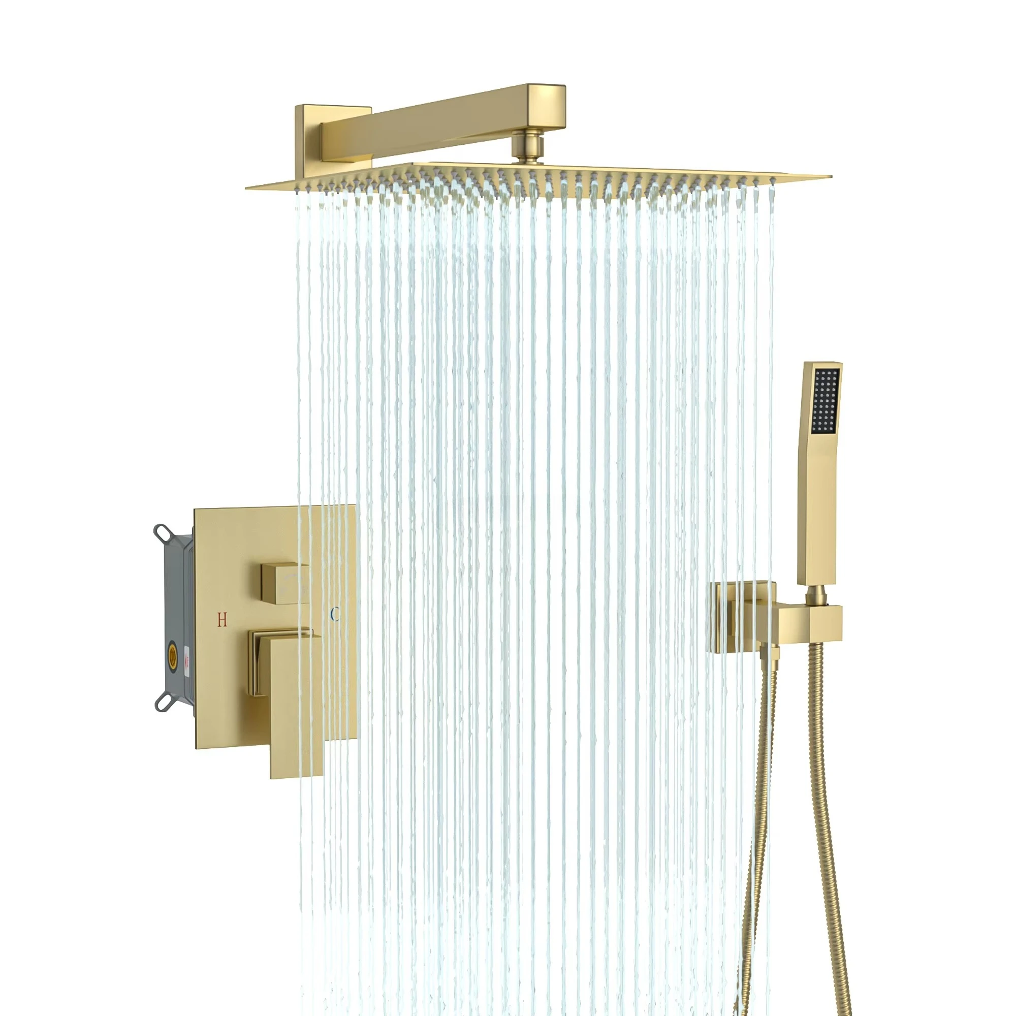 

Contemporary Rain Shower Head and Handheld Shower Faucet Set Thermostatic Polished Brass Chrome Plated Chrome Surface Finish
