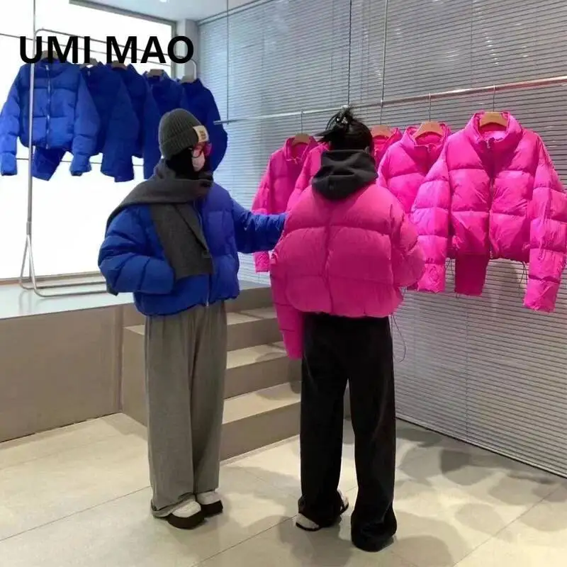 

UMI MAO Короткая куртка на белом утином пуху 90, женская корейская простая зимняя дизайнерская куртка с воротником-стойкой, утолщенное пальто с хлебом Femme Y2K