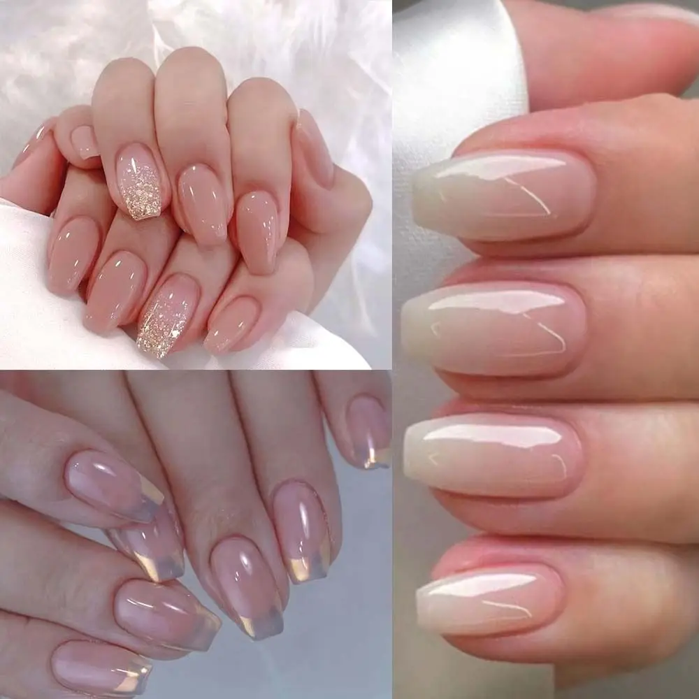 Nieuwe lange ballerina kunstnagels Aurora glitter goud roze nepnagels afneembare Franse nageltips dames meisjes