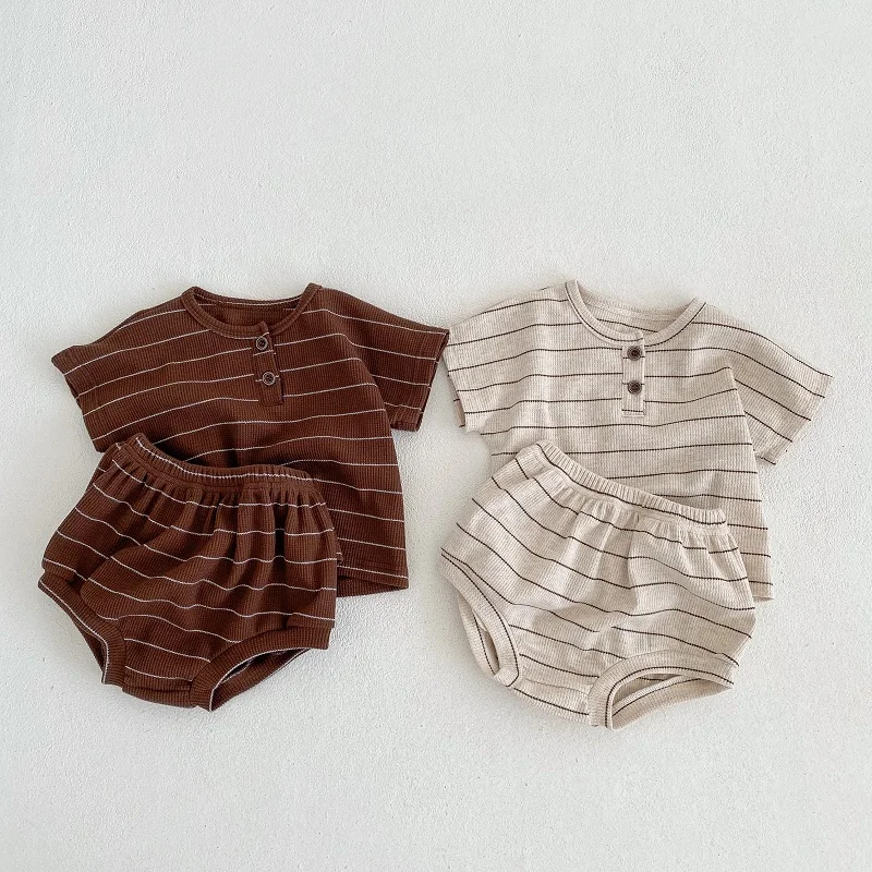 

Summer Baby Clothing Set 0-3Years Newborn Kids Boy Girl Short Sleeve O-Neck Striped Cotton T-shirt+Bloomer Shorts 2PCS Outfits