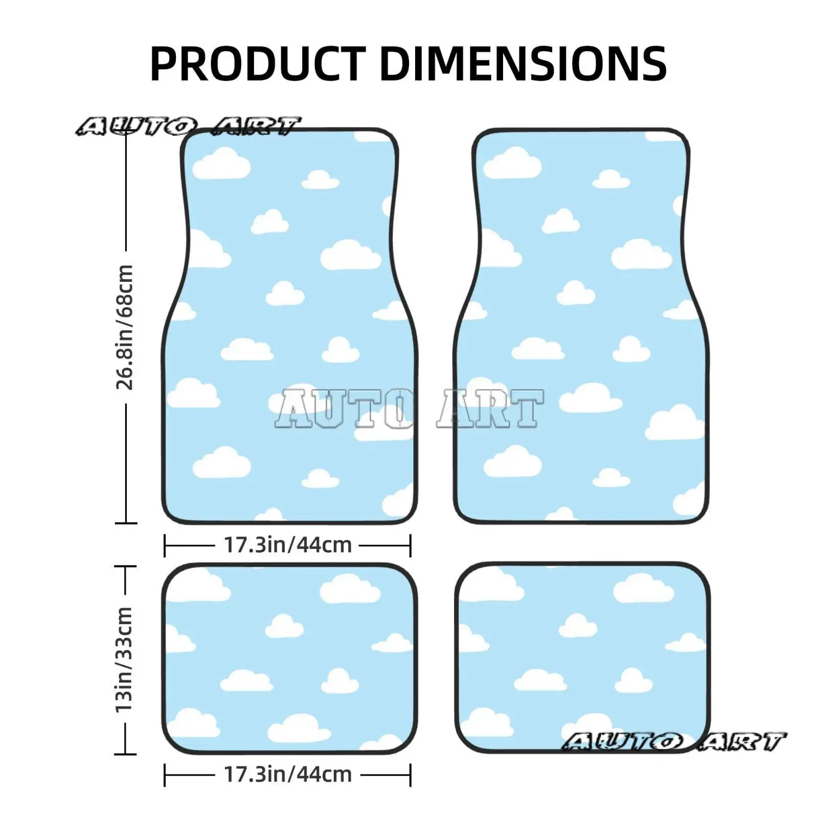 Car Floor Carpet Set of 4 Piece White Clouds Cartoon Blue Auto Interior Floor Mats Durable Front Car Accessories Decoration