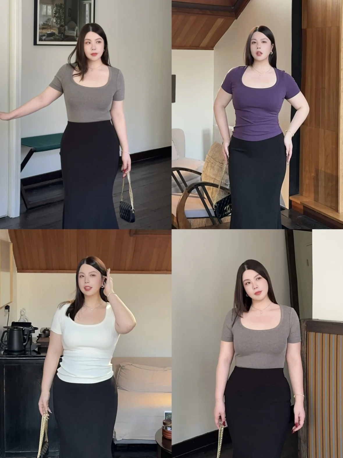 

Elegant Commute Slimming T-Shirt Large Size Square Collar Short Sleeve Inner Wear 2026 New Style Slim Fit Loose Grey Simple