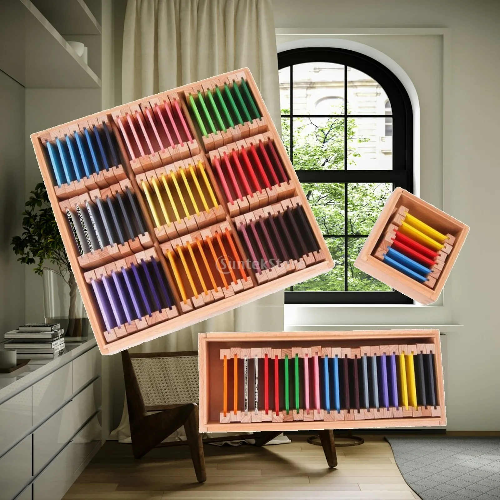 Early Childhood Color Recognition Board Wooden Teaching Aid with Tray for Home School Sensory Play