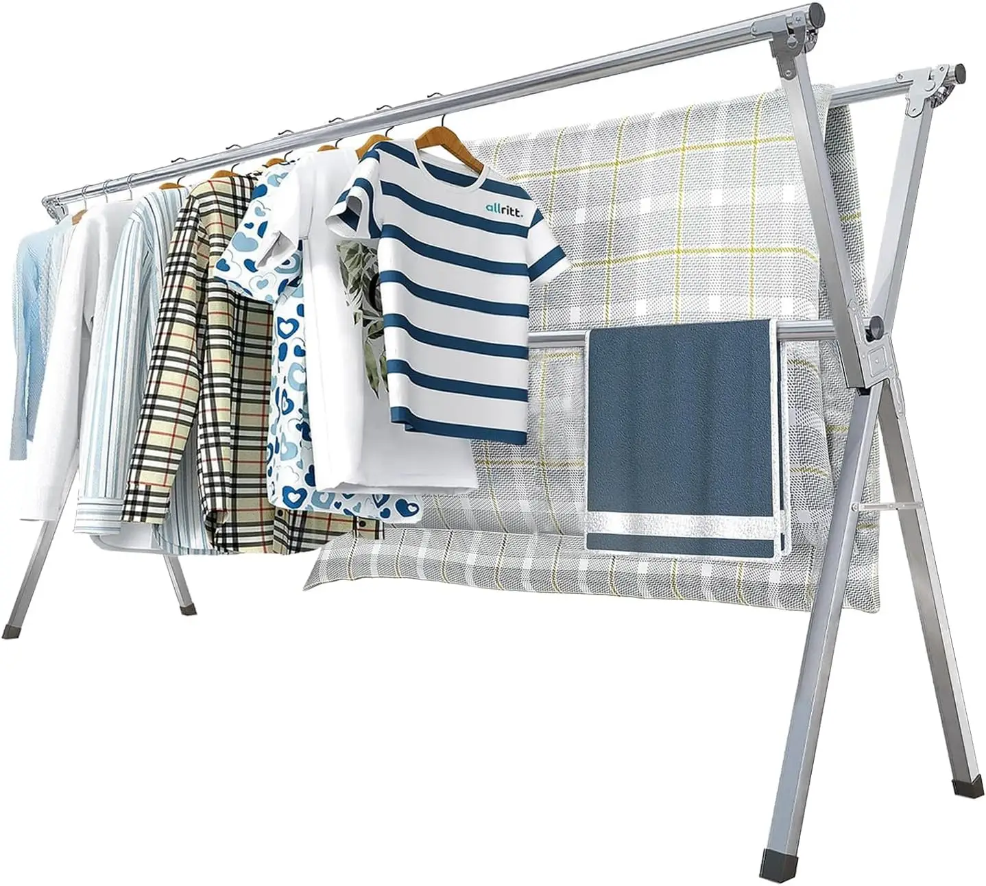 

Clothes Drying Rack Metal Laundry Drying Rack Foldable Space-Saving Free-Standing Airer with 2 Gullwings Indoor Outdoor Use Bed