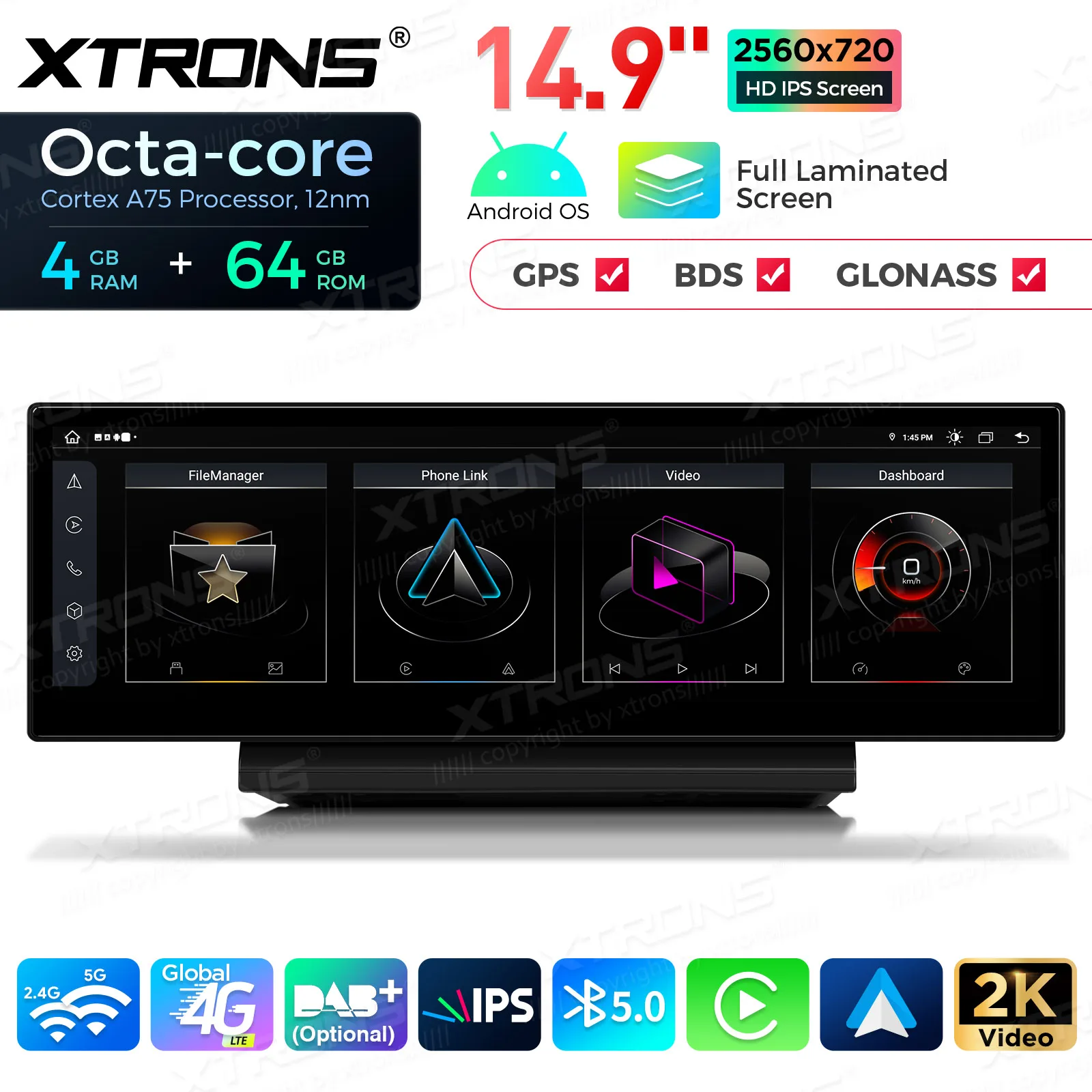 XTRONS 14.9'' 2K Android 14 Car Radio For Audi A6 A7 Left-hand with MIB2 MMI System Octa Core 4+64GB Built-in 4G CarPlay WIFI AA