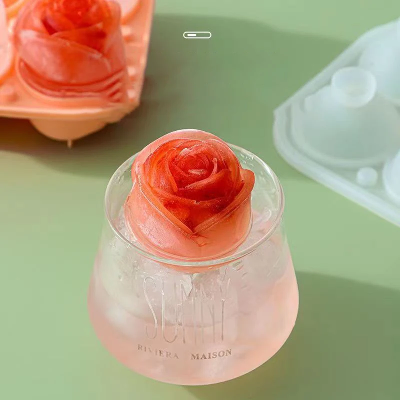 3D Rose Ice Molds 4 Holes Ice Cube Tray Mold Flower Shape Silicone Ice Mold Ice Ball Maker Kitchen Bar Utensils Tool Accessories