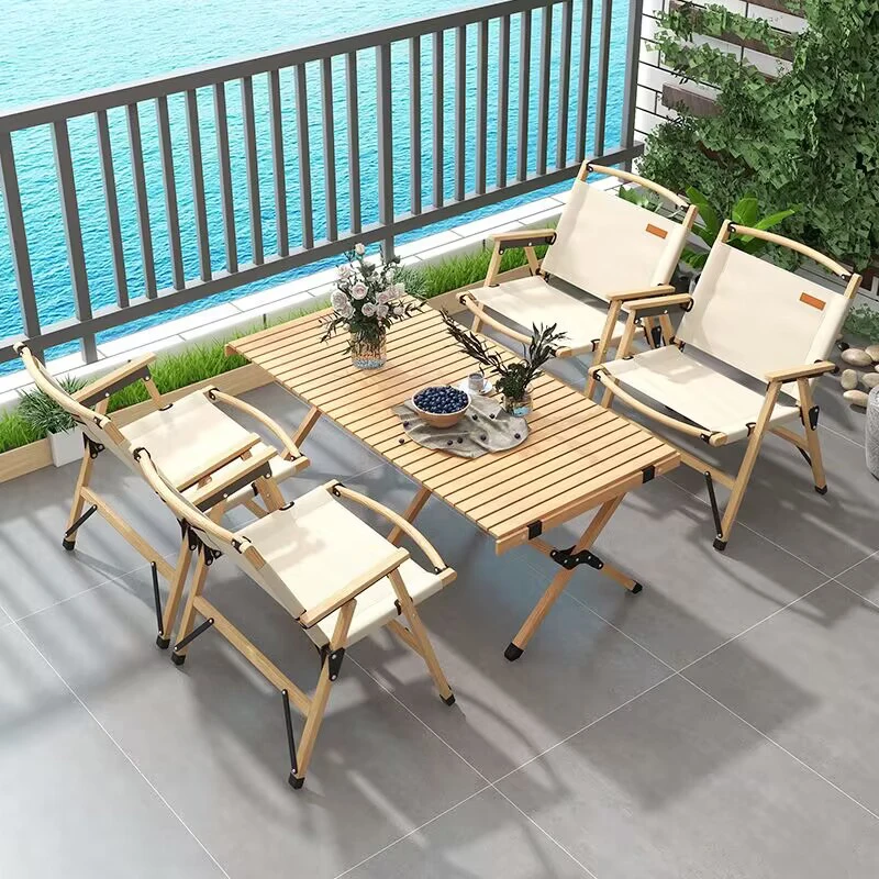 Buen precio, juego de muebles para Patio, mesa de Camping plegable de madera, juego de mesa y sillas plegables para Picnic y jardín al aire libre