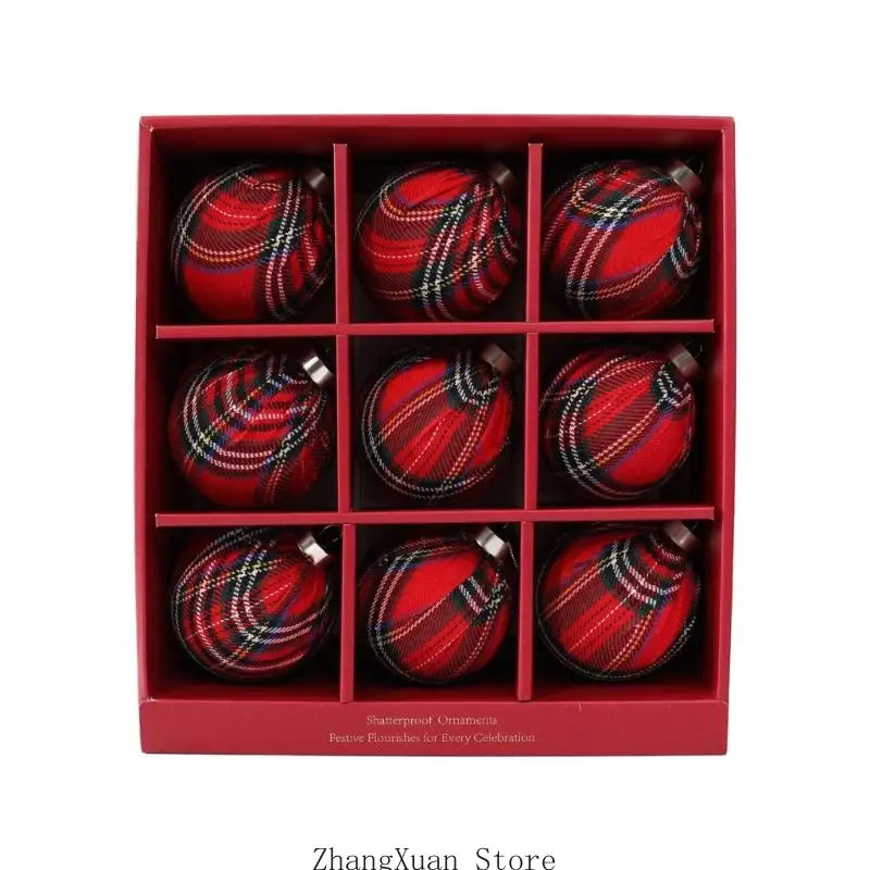 9 Stück karierte Ornamentkugeln für Weihnachtsbaum und Kranzpräsentation 3XUF – Detail 2