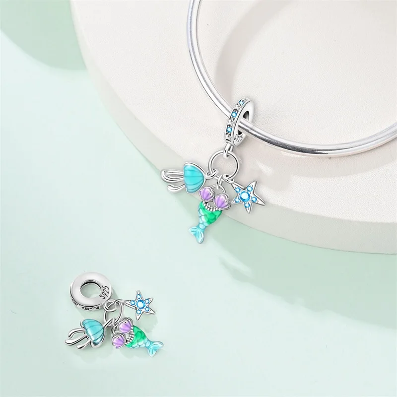 Cute 925 Sterling Silver Spinnable Four Leaf Clover & Butterfly & Swallow Dangle Charm Fits Women Necklace Pendant Birthday Gift