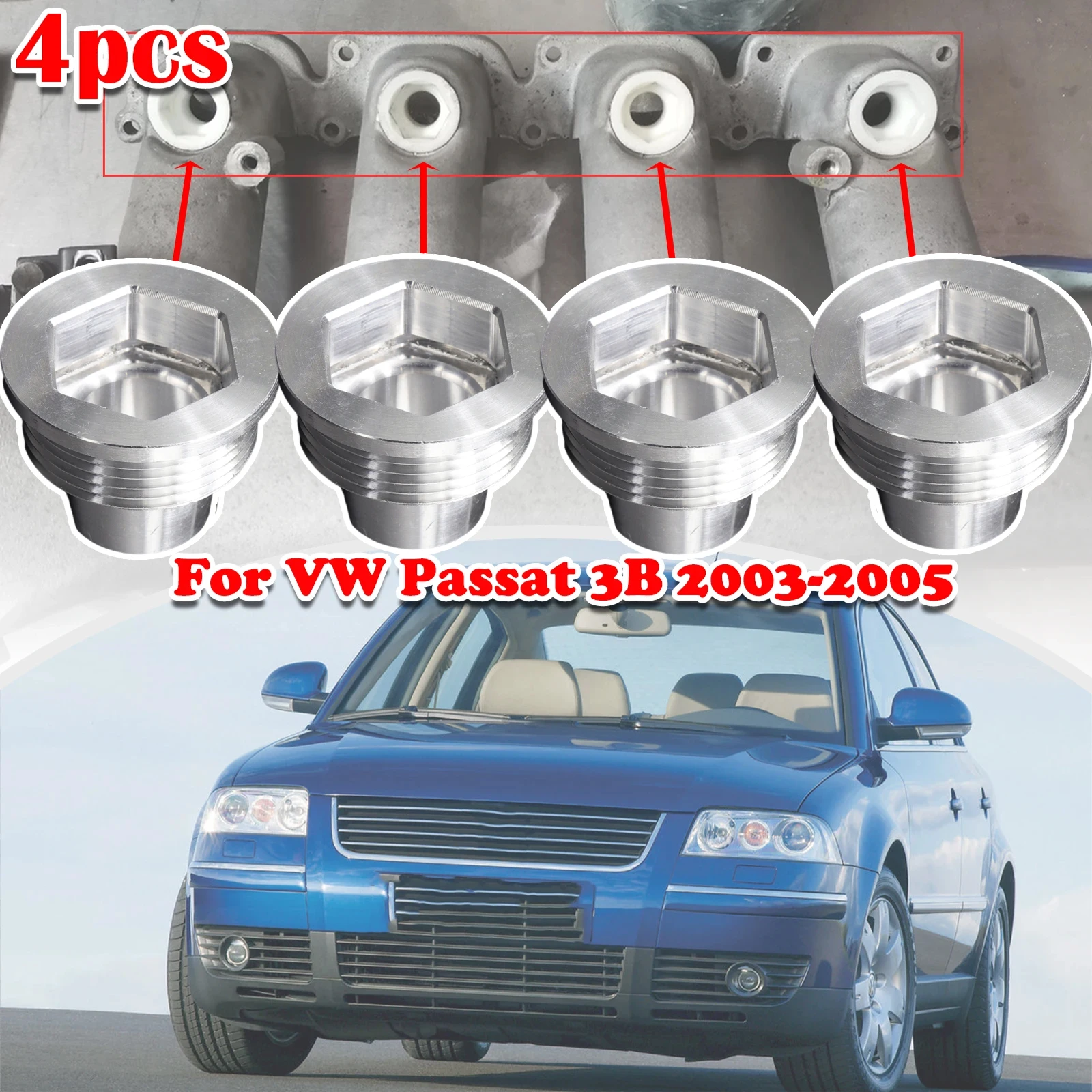

Set of 4 Upgrade Aluminum Fuel Injector Insert Cup Seat For VW Passat 3B B5 4 Motion FWD Replacement Parts 06B133555H 2003 -2005