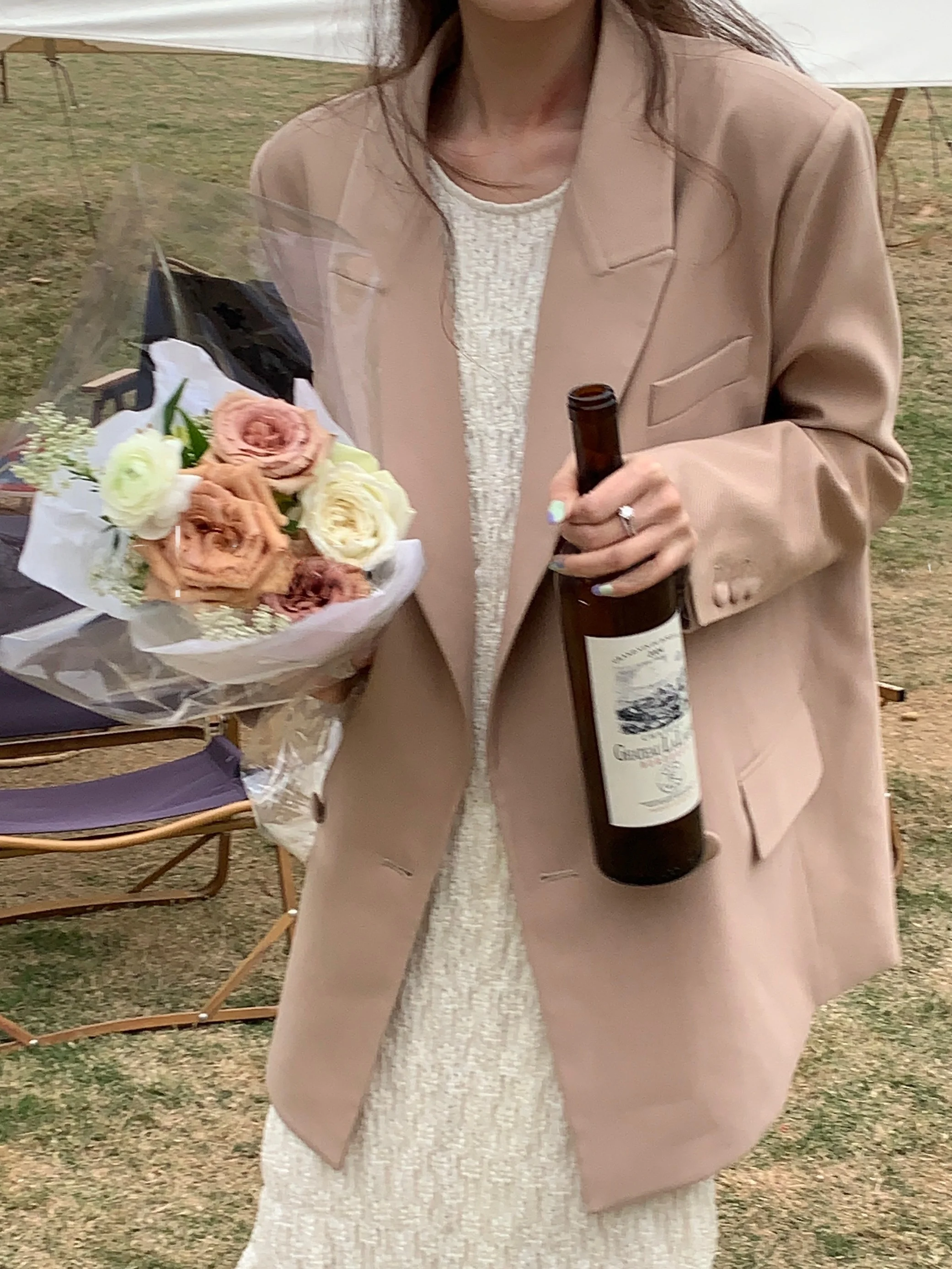 

Loose Tonal Suit Soft Beige Lazy Girl Gentle Versatile High Densi Women's Faionable Pure Color Summer 202 Regular Sve