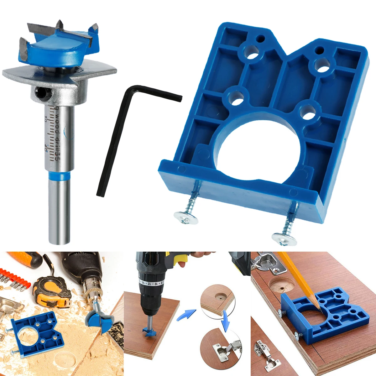 35mm Woodworking Drilling Jig Plastic&Carbide Hinge Hole Bit Hole Opener Positioning Flat Wing Drill Hinge Reamer For Craftsman