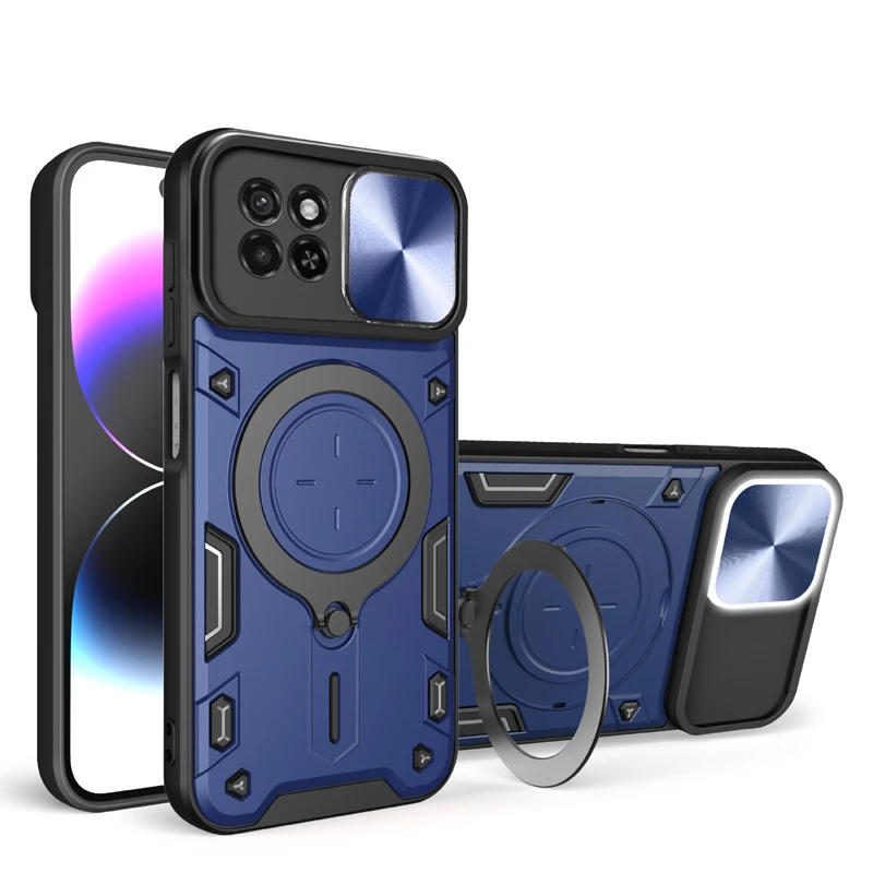 Shockproof Magnetic Phone Case For itel S23 Plus A60 A60S A70 RS4 4G Slide Camera Lens Ring Stand Protect Cover Back Cover