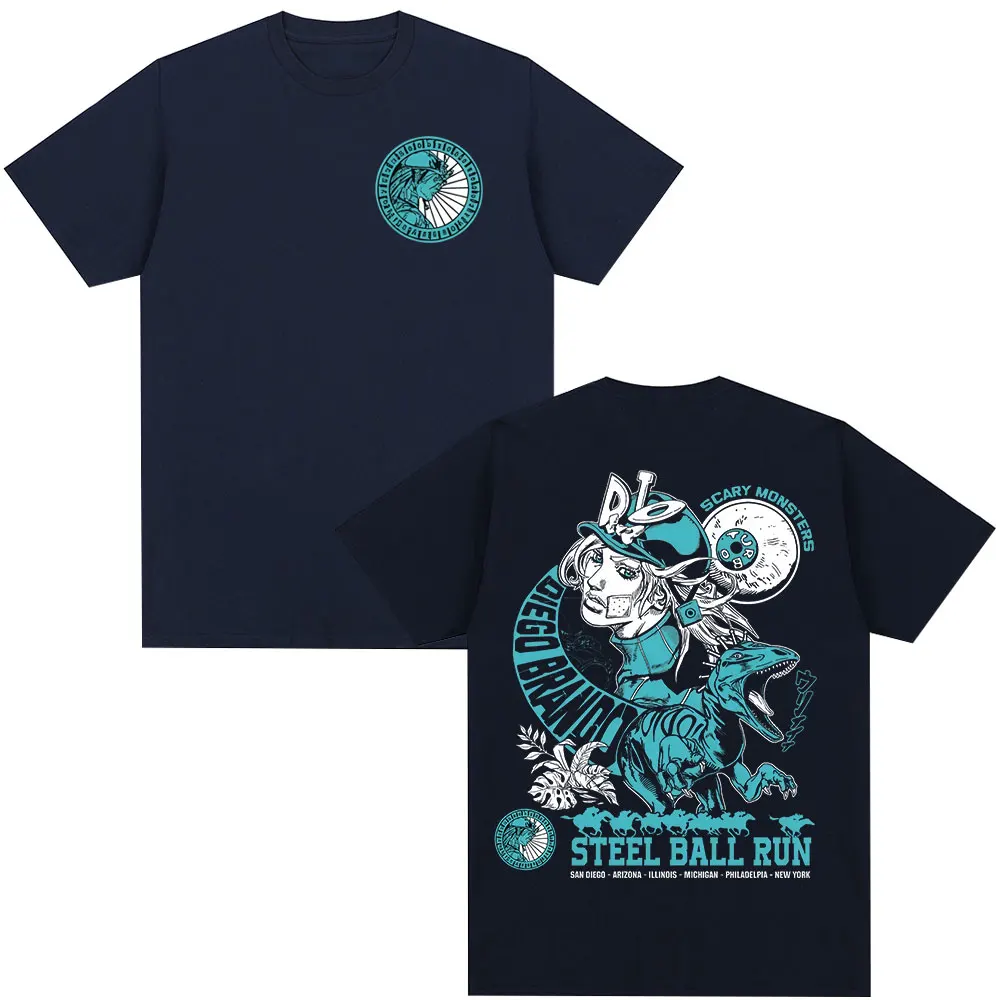 أنيمي جوجو غريب مغامرة تي شيرت الصلب الكرة تشغيل دييغو براندو مانغا الجرافيك تي شيرت الرجال النساء القطن عادية المتضخم التي شيرت #2