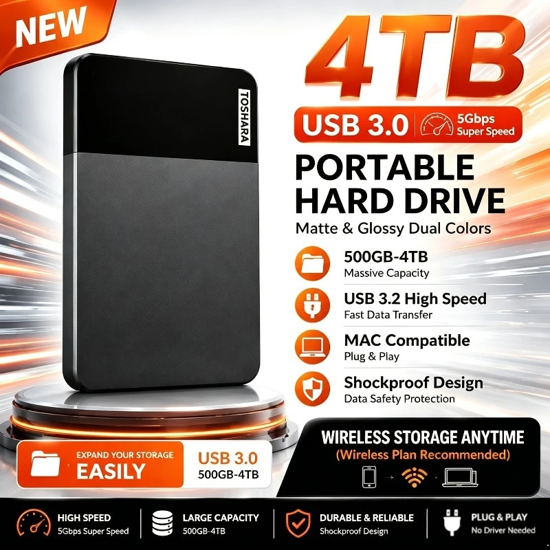 Original Portable Encrypted External Hard Drive Large Capacity 500GB-4TB USB3.0 Office File Backup Hard Disk For Desktop Laptop