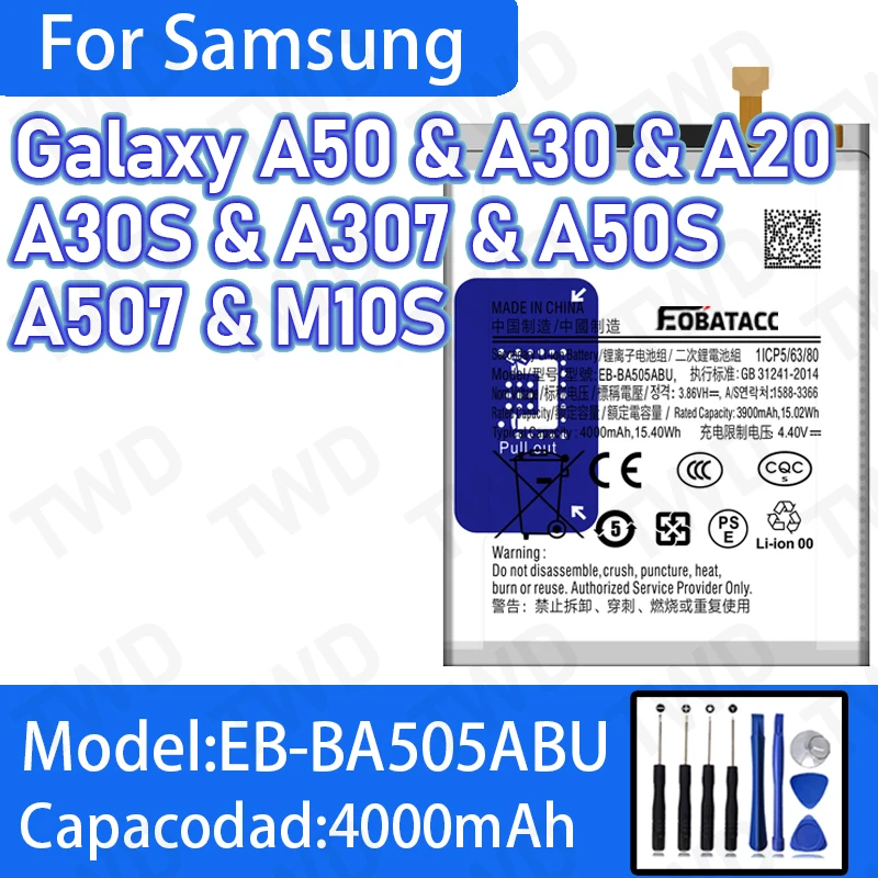 EB-BA505ABU Large capacity 4000mAh Battery For Samsung Galaxy A50/A30/ A20 Batteries New High Quanlity+Free Tools