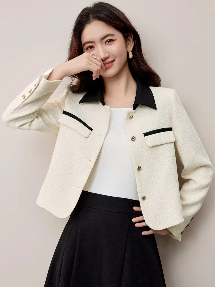 SENTUBILA Women's Chenille Jackets Color-Block Turn-down Collar Short Jackets 2025 Autumn Elegant Style Woman Clothing 153WA2164