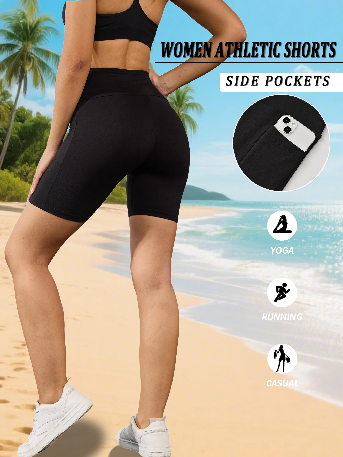 

High Waisted Biker Shorts For Women With Pockets Super Soft No See Through Workout Running Yoga Athletic Push Up Gym