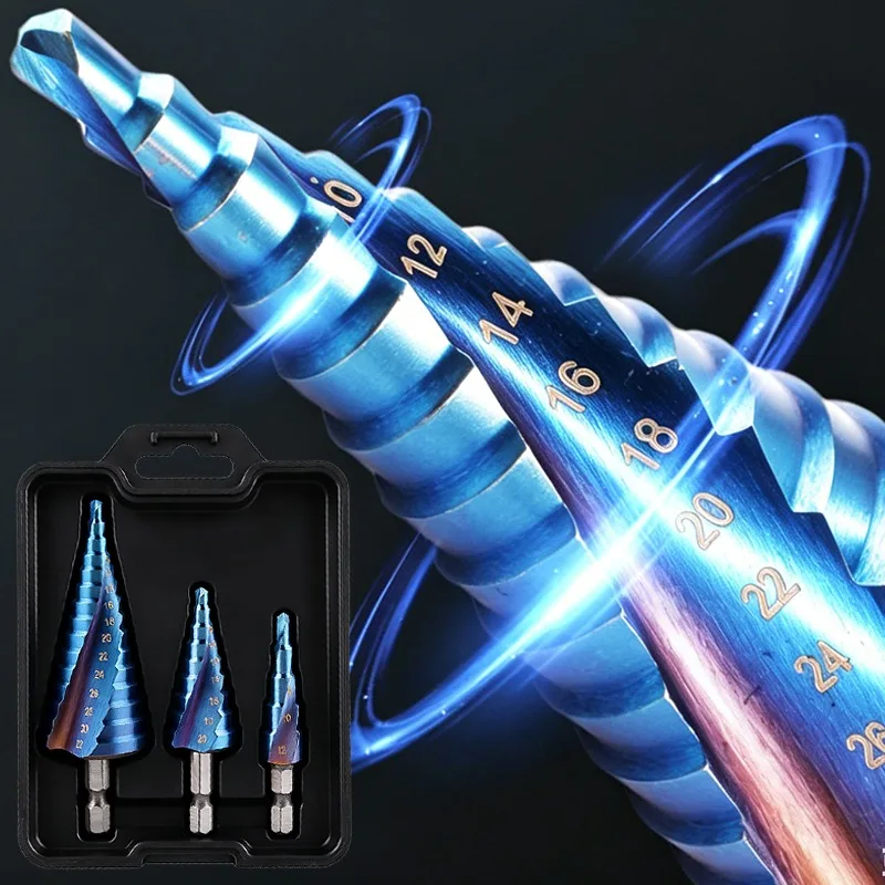 

Bearing Steel Tower Drill HSS Nano Blue Coated Step Drill Bit Metal Wood Hole Cutter Step Cone Electric Drilling Power Tools