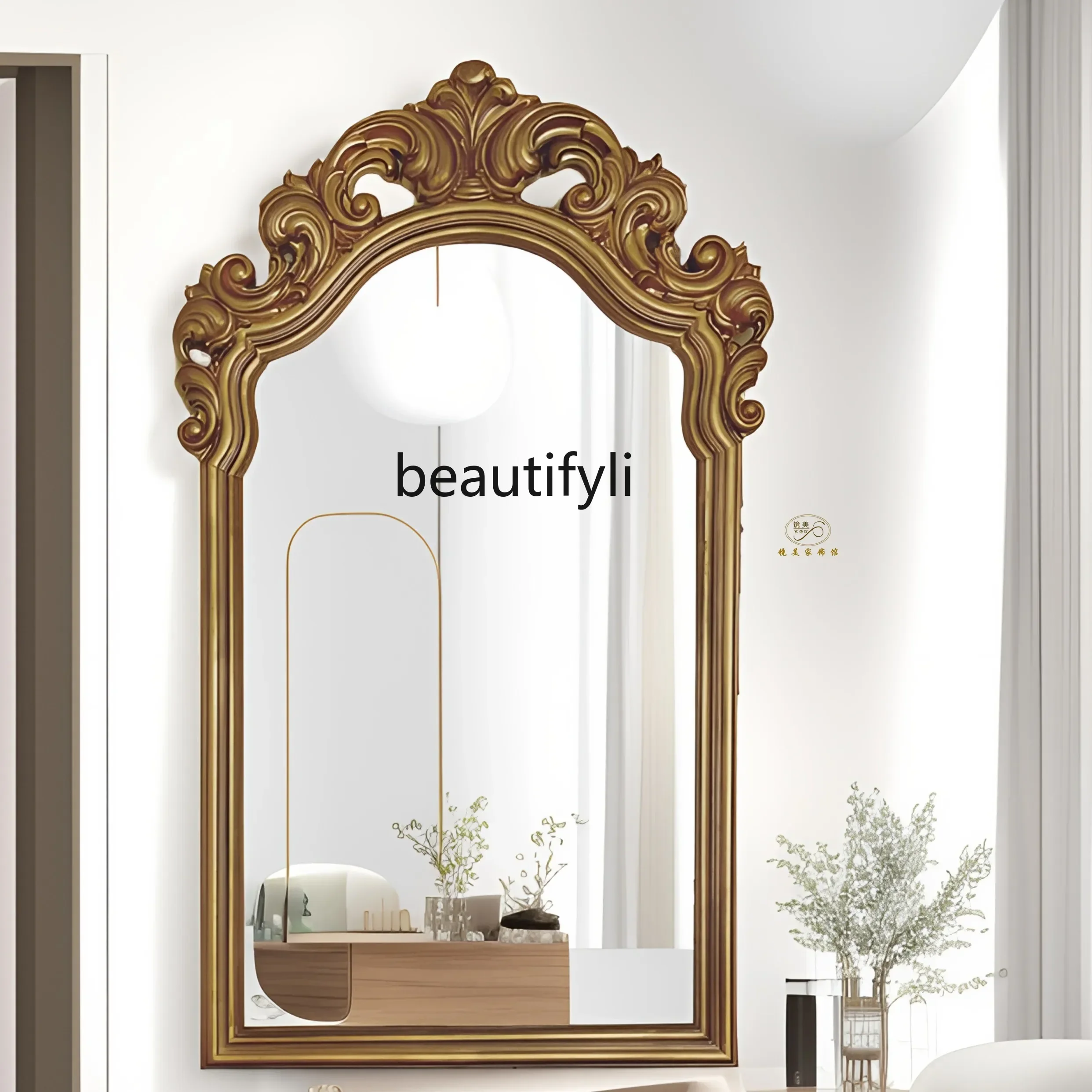 

46French retro carved full-length mirror American luxury fitting mirror European floor-standing mirror wall-mounted home use
