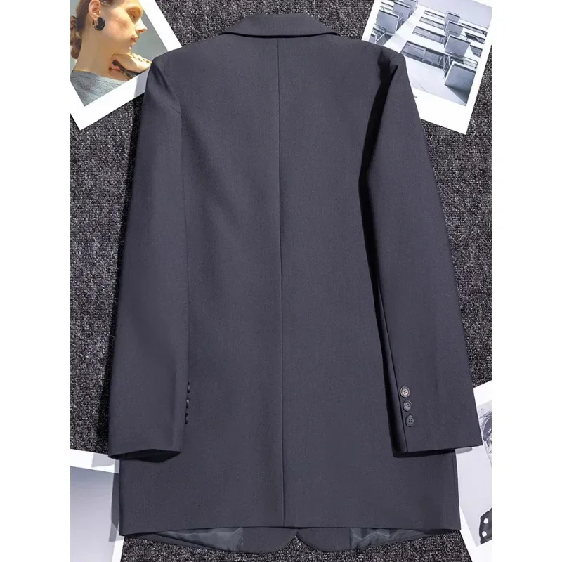 Gray Coffee Black Women Loose Blazer Coat Female Long Sleeve Single Button Straight Formal Jacket For Office Ladies Work Wear