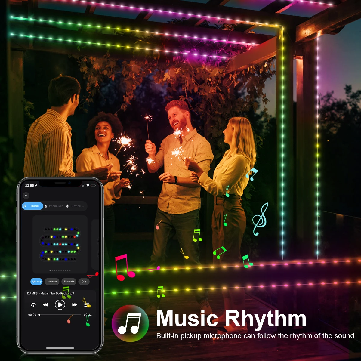Guirnalda de luces LED RGBIC con Control por aplicación USB, luces de hadas para el hogar, habitación, jardín al aire libre, Camping, fiesta, decoración de boda, lámpara de guirnalda LED