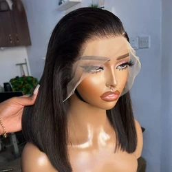 200% Density Straight Short Bob 13x4 Lace Frontal Wigs 100% Human Hair Brazilian Remy Bone Straight Bob 4x4 Lace Front Wigs
