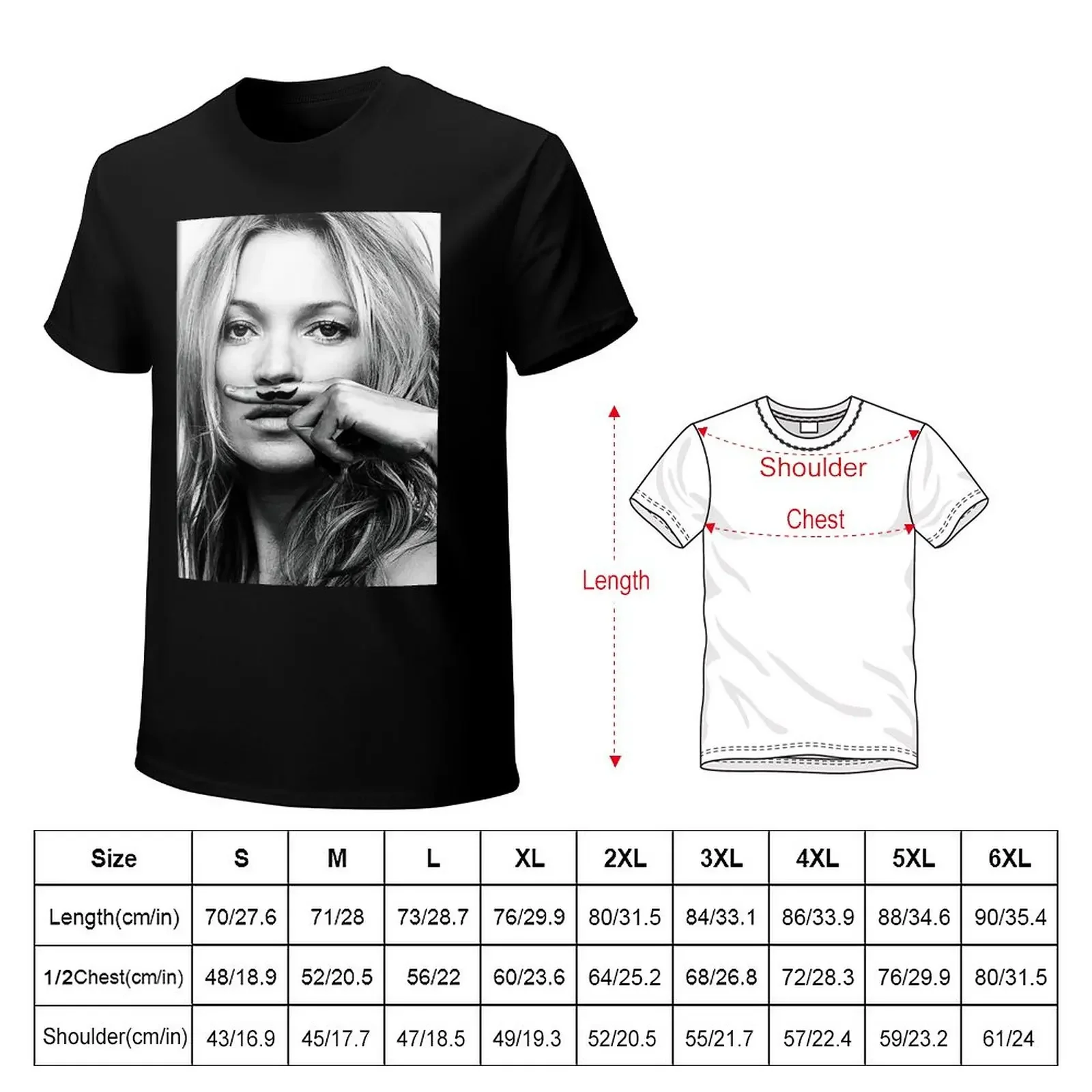 Kate Moss, Mustache, Black and White Photograph T-Shirt customs quick drying mens graphic t-shirts hip hop