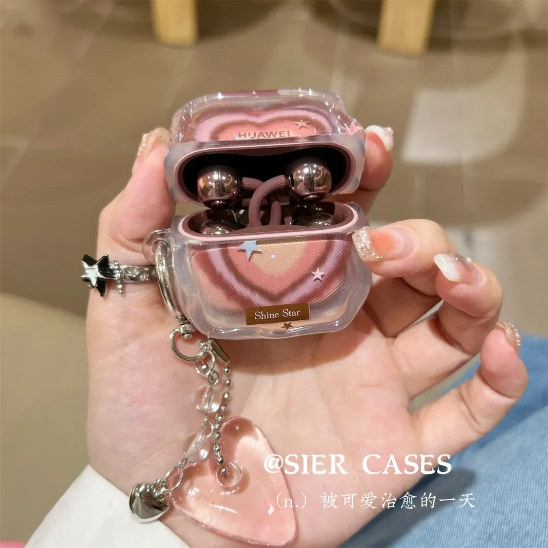 For Huawei FreeClip 2 FreeBuds SE3 Se2 Y2K Pink Gradient Heart Earphone Case With Cute Heart Keychain Anti-fall Protective Shell