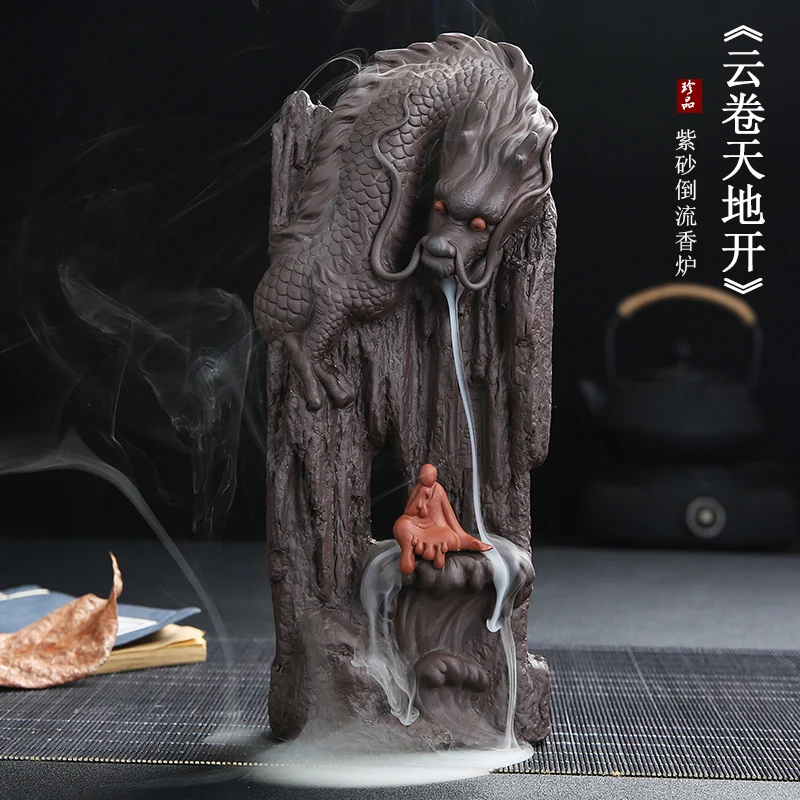 

Buddhism high grade decorative ART exorcise evil spirits GOOD LUCK Dragon Ceramic Sculpture Incense FENG SHUI Statue