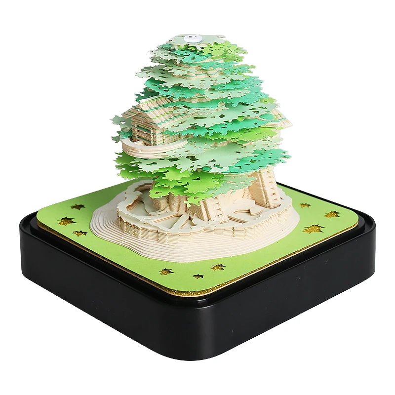 Omoshiroi Block 3D Notepad Green Treehouse 3D Calendar 2025 3D Memo Pad Block Notes Offices Paper Notes Christmas Birthday Gifts