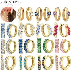 925 Sterling Silver Needle 5 Color Crystal Round 10/11mm Hoop Earrings for Women Pave Zircon Circle Charm Earring Trendy Jewelry