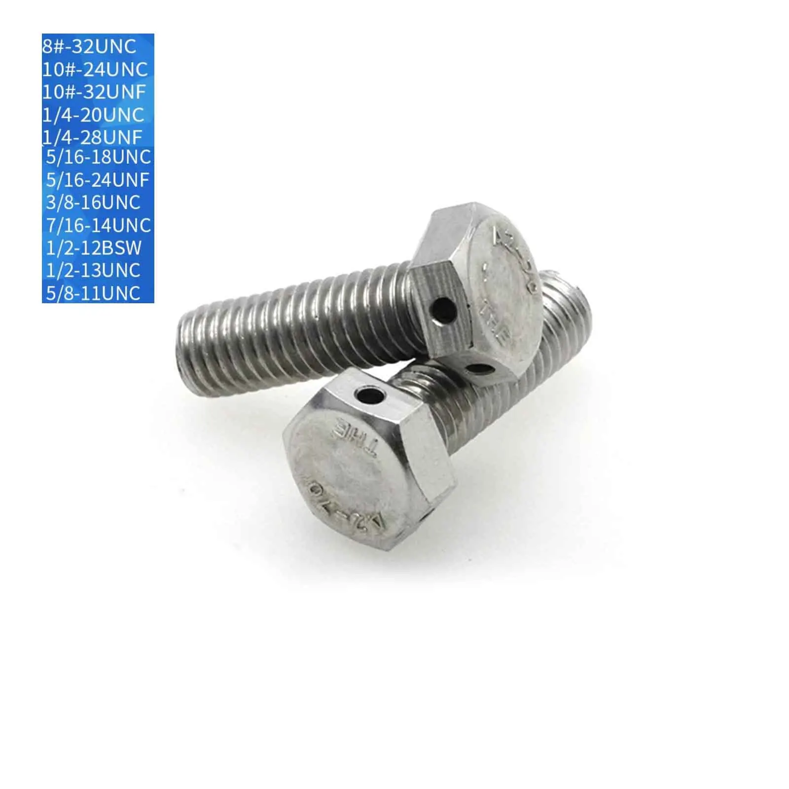 1/2pcs 304 Stainless Steel UNC/UNF Hex Head Seal Bolt 8#-32 to 5/8-11, GB32.1 Drilled Safety Wire Head Hole Screw