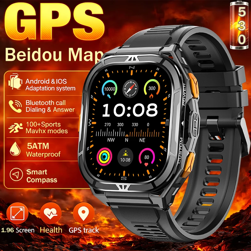 

NEW TANK X5 SmartWatch MIL-STD-810H Rugged IP69K 5ATM L1+L5 GPS 1.96" AMOLED Compass GPS Dual OutdoorSport Watch for Android iOS
