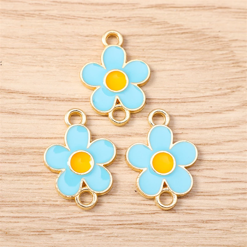 10 Stück 13x18mm Niedliche Bunte Emaille-Blumen-Verbinder für Schmuckherstellung Halsketten Armbänder Ohrringe DIY Handgemachte Bastelzubehör – Detail 5