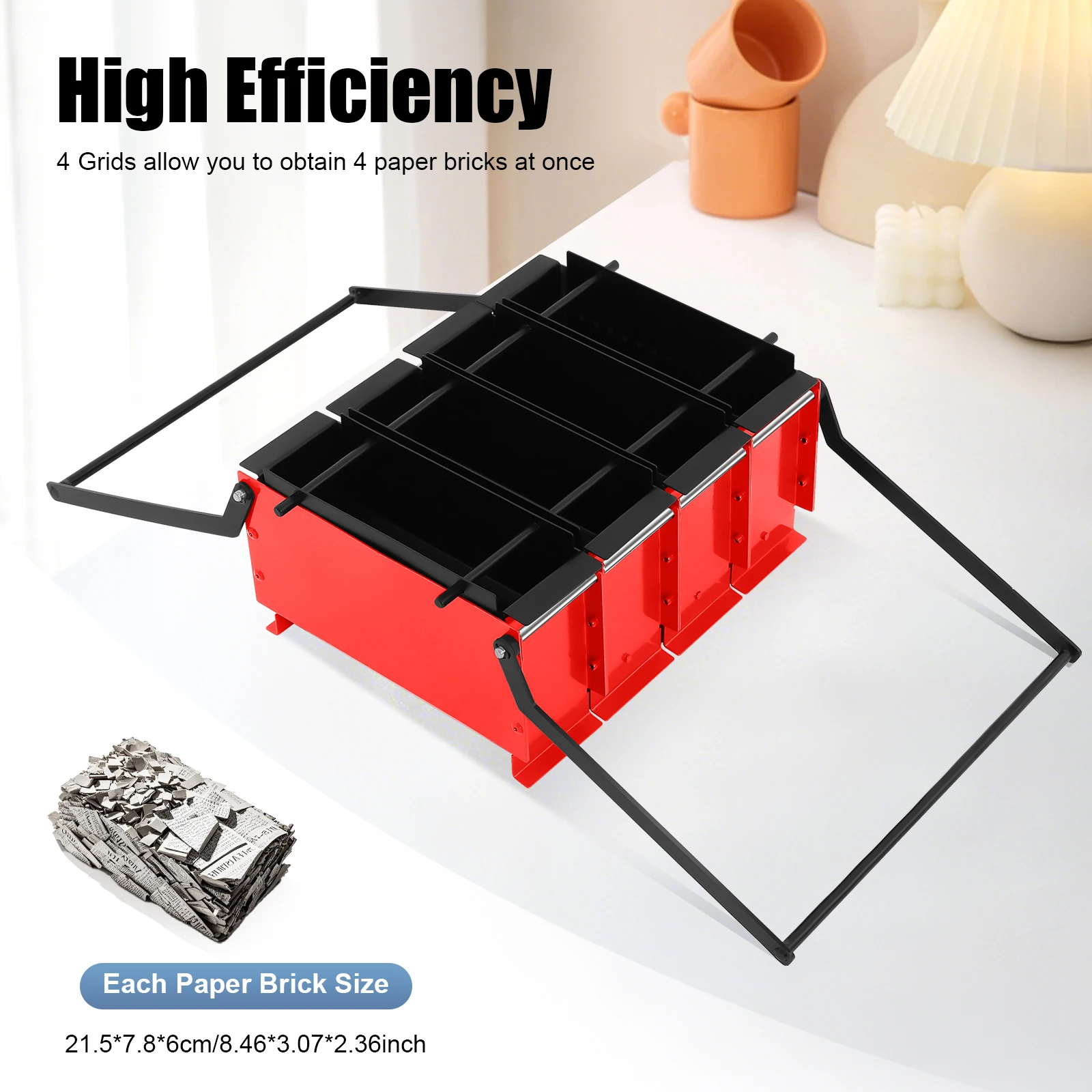 Waste Paper Brick Maker, Manual Press, 4-Grid High Efficiency, Eco-Friendly, Rust-Resistant Carbon Steel, Easy Operation Cleanup