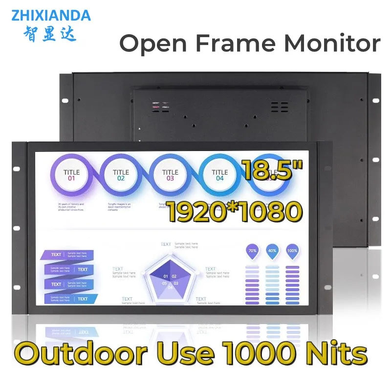 Zhixianda 햇빛 내구성 1000 니트 정전식 터치 스크린, 오픈 프레임 모니터 IPS 산업용 디스플레이 HDMI VGA 18.5 인치 