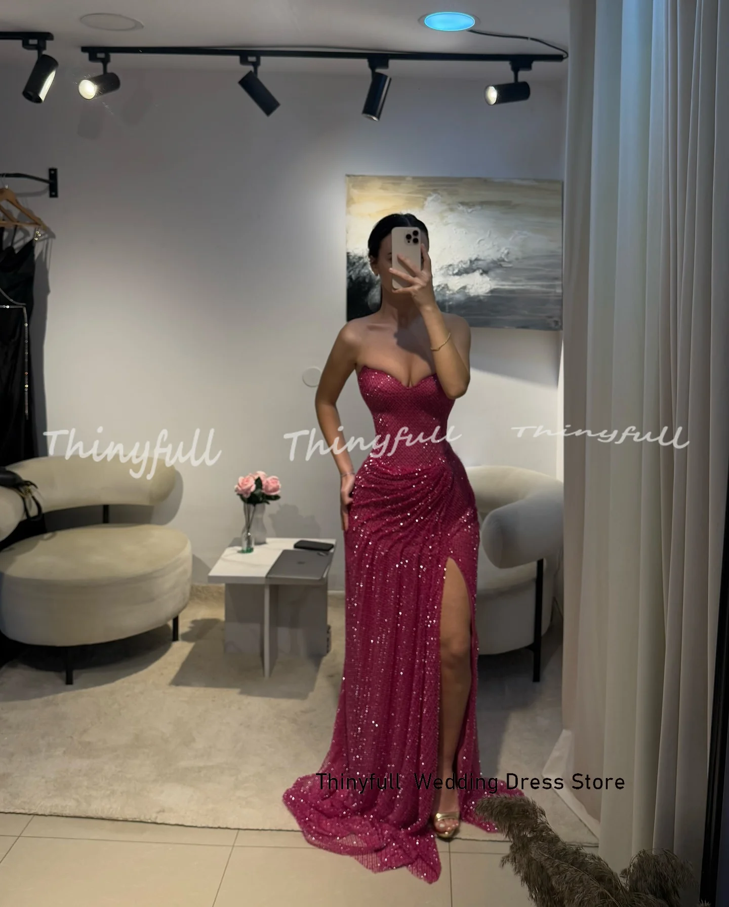 Thinyfull Mermaid Glitter Prom Dresses Sweetheart Sleeveless Evening Gown Split Long Formal Dress Robe De Soirée Customized ﻿ image 3