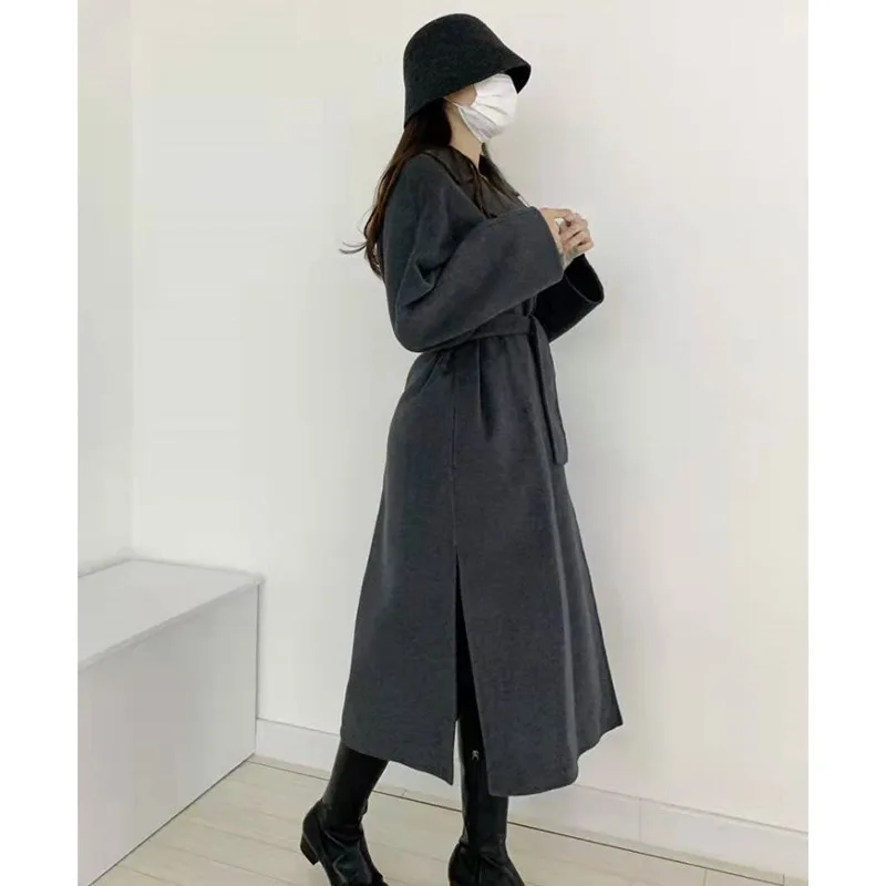 RosEvans Double-sided Cashmere Coat Double-sided Wool Coat Women Comfortable Luxurious Side Slit Double-sided Tweed Coat Women