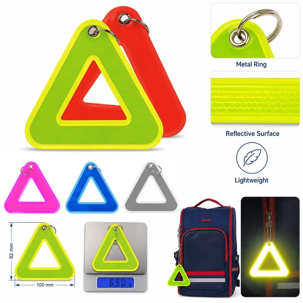 Reflective Reflective Keychain Triangle Shape Easy to Attach Backpack Pendant Lightweight Colorful Reflective Pendant