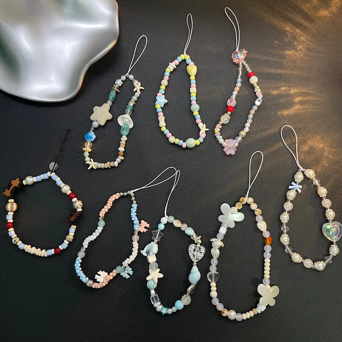 

Homemade Starfish Pearl Shell Mobile Phone Chain Star Summer Chain Hanging Rope CCD Handmade Camera Hanging Decoration, DIY Bead