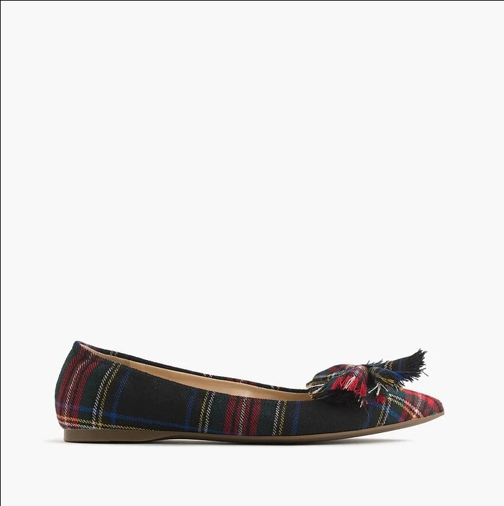 

Red and Green Plaid Bow Pointy Toe Comfortable Flats