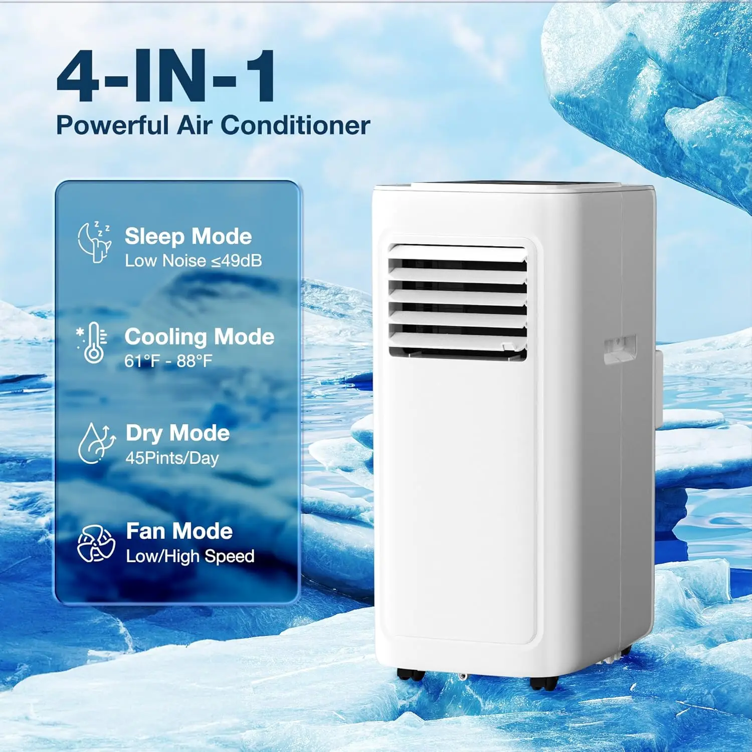 8,000 BTU Portable Air Conditioners for Room Up to 350 Sq.Ft, 4 Modes Portable Ac Units, Dehumidifier, With Remote Control