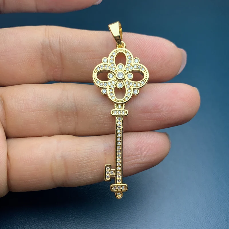 Vintage Metal Zircon Flower Key Charms Pendants For Jewelry Making Girls Necklace Earrings Accessories