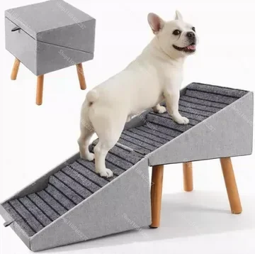 

Foldable Wooden Pet Stairs and Stool 2 in 1, Dog Steps and Ramp for Small Dogs, Multifunctional Pet Ladder and Footstool